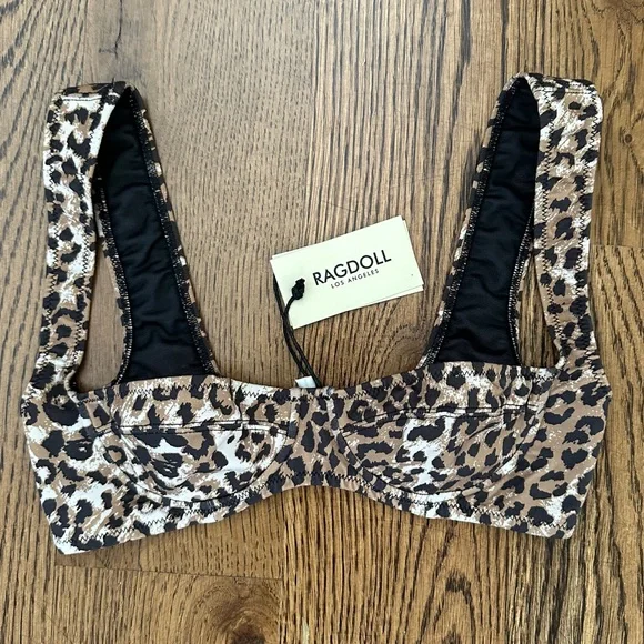 Ragdoll Los Angeles Brown Leopard Print Bikini Bralette Top - Picture 5 of 8